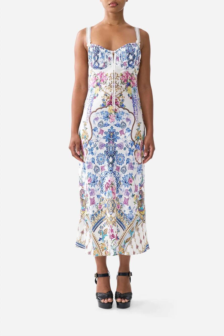 NEW CAMILLA gathered bodice bias midi dress in all about that lace